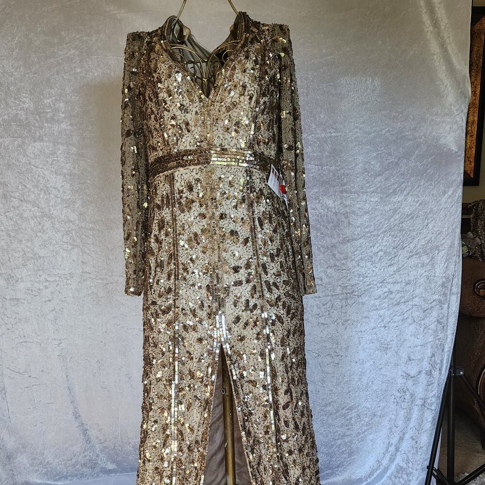 Mac Duggal Evening Fully Sequine Deep V-neck Trumpet Dress